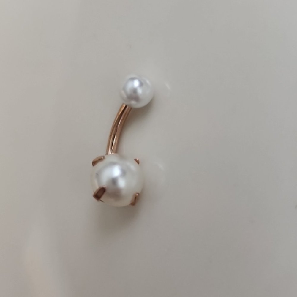 🎯🎯BELLY BUTTON RING STAINLESS STEEL 14G  PEARL